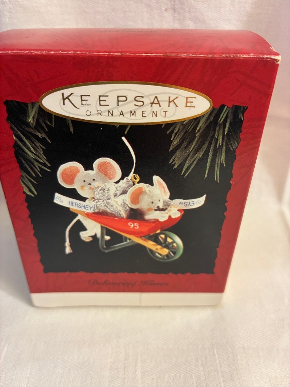Hallmark Hershey Kiss Red Wheelbarrow with Gray Mice Keepsake Ornament 1995